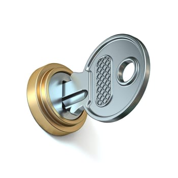 Key in keyhole 3D rendering illustration isolated on white background