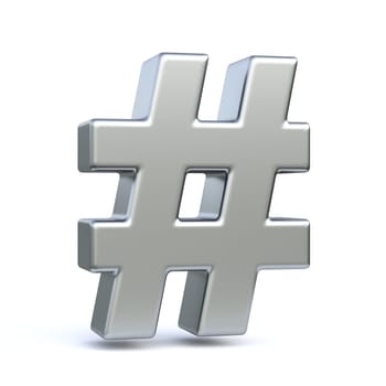 Steel hashtag sign 3D rendering illustration isolated on white background
