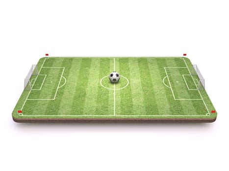 Football Soccer playground with ball Side view 3D rendering illustration isolated on white background