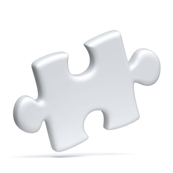 Single white jigsaw puzzle piece 3D rendering illustration isolated on white background