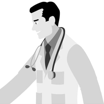 Doctor with stethoscope. Vector illustration in black and white.