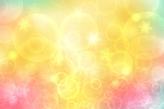 A festive abstract delicate golden gradient yellow orange background texture with glitter defocused sparkle bokeh circles and stars. Card concept for Happy New Year, party invitation, valentine or other holidays.