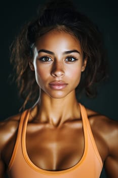 Portrait of beautiful confident fitness woman in sportswear, sportswoman posing on black studio background