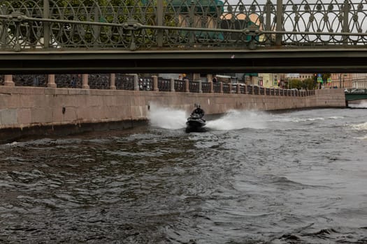 St. Petersburg Russia October Neva River Man Riding a Jet Ski
