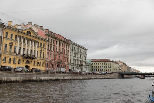 St. Petersburg, Russia, October, Neva River, houses and bridges