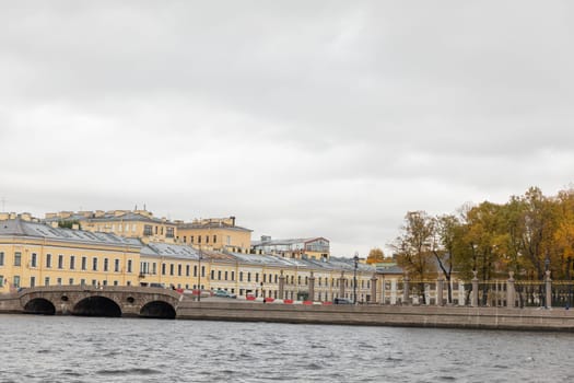 St. Petersburg, Russia, October, Neva River, houses and bridges