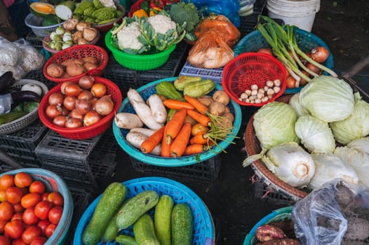 assortment of vegetables at Asian street vegetable market in Vietnam