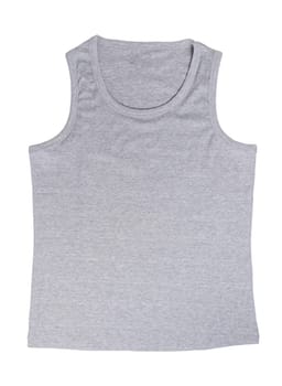 studio shot of simple grey sleeveless t-shirt showing its simple design and neutral color suitable for everyday wear or as underwear, isolated on clean white background,