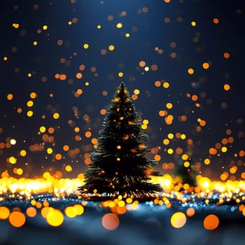 Glowing bokeh lights dance around a beautifully decorated fir tree, creating a captivating atmosphere that embodies the spirit of festive celebrations during the New Year and Christmas.