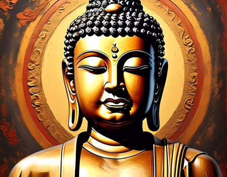 A beautifully crafted golden Buddha statue exudes peace and calmness, surrounded by a warm, glowing aura that enhances the spiritual atmosphere in this sacred space.