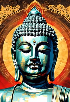 A beautifully colored depiction of Buddha exudes tranquility and peace.