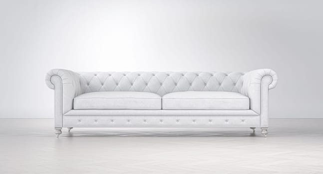 White chesterfield sofa furnishing minimalist interior design 3d