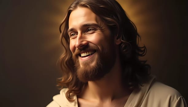 In a moment filled with warmth, Jesus Christ radiates joy and love, showcasing a serene smile that brings comfort and hope to all who behold.
