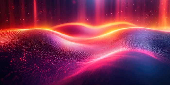 Swirling lines and glowing shapes create a dynamic backdrop, radiating energy and depth in a minimalistic, sci-fi style. The abstract design showcases striking neon hues on a deep black setting.