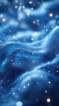 This abstract background features smooth lines and shimmering bokeh light spots in calming blue and white tones, creating a serene and visually appealing atmosphere suitable for elegant designs.