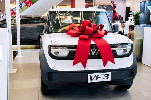 New modern Vietnamese electric car Vinfast VF3 at automobile exhibition in Vietnam. Nha Trang, Vietnam - April 01, 2025