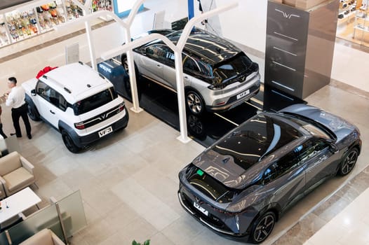Vingroup exhibition of modern Vietnamese Vinfast electric cars in Vietnam. Nha Trang, Vietnam - April 01, 2025