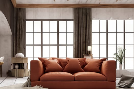 retro eclectic design of vibrant interior living room with movable sofa