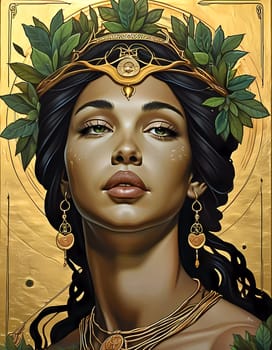 Portrait of a goddess inspired by Gaia, radiating tranquility and power. Adorned with natural elements, she symbolizes harmony and connection to the earth.