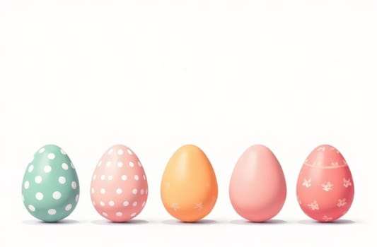 Painted easter colored eggs on a white background