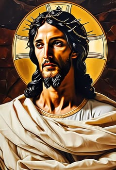 A beautiful image of Jesus Christ with a radiant halo, showcasing a serene expression and flowing robes, embodies divine grace in a reverent, mystical setting.