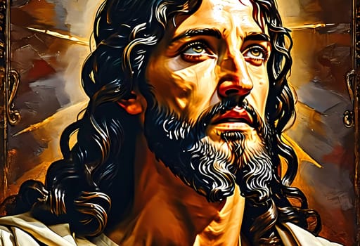 In a moment of deep reflection, Jesus Christ gazes upward, bathed in a radiant glow that symbolizes hope and spiritual connection, evoking tranquility and faith.