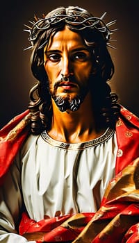 A serene portrayal captures Jesus Christ with a crown of thorns, radiating compassion amidst a backdrop of ethereal light, embodying the essence of faith and strength.