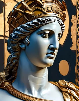 The sculpture of goddess Aphrodite captivates with its radiant beauty, adorned in intricate details, symbolizing love and allure in a vivid ancient backdrop.