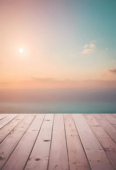 A tranquil wooden deck stretches out towards a pastel sky illuminated by the soft morning sun. The serene atmosphere invites calm reflection and creativity as the day begins.