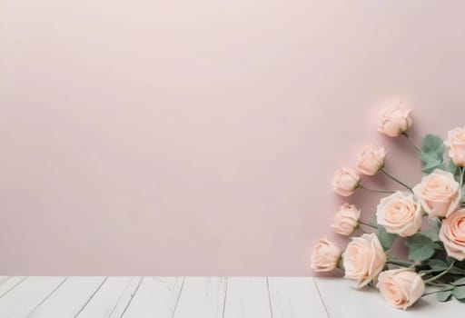 Soft pink roses on a pastel background create a tranquil, elegant space ideal for personal messages, invitations, or creative projects.