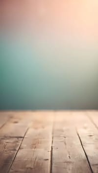 Soft pastel colors blend seamlessly in the bokeh background, while the wooden surface reflects warm light, inviting creativity and artistic exploration in a tranquil environment.