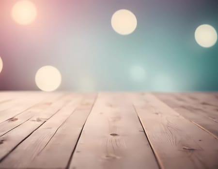 Soft pastel wood flooring stretches beneath a dreamy bokeh backdrop, inviting calmness and creativity, perfect for artistic inspiration and serene moments.