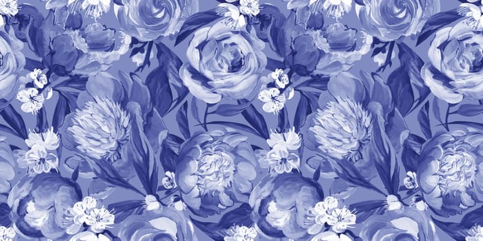 Seamless spring pattern drawn in gouache with pink peonies for trxtile