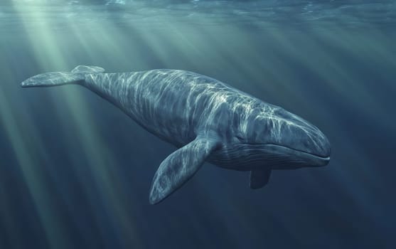 A Kutchicetus deftly navigates the sunlit ocean, its dark, serpentine form cutting through the shimmering waters with grace and purpose.