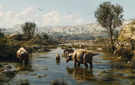 A Lystrosaurus stands tall amidst the reeds and grasses of a vast, marshy wetland, its keen gaze scanning the horizon as it surveys the extent of its ancient, primeval domain.