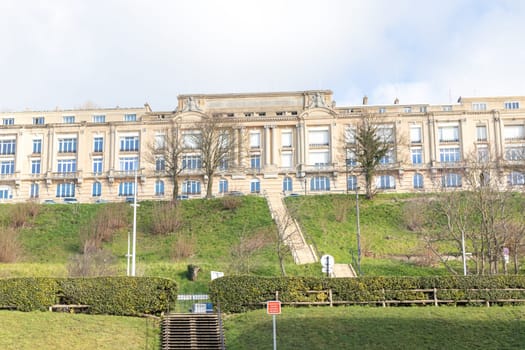 Sainte-Adresse, France - February 27, 2025: A grand view of the Nice Havrais building in Sainte-Adresse, France a luxurious seaside residence built in 1911 by Georges Dufayel, standing as an elegant architectural landmark
