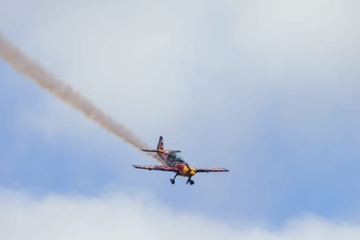 MELBOURNE, AUSTRALIA - MARCH 29: Emma McDonald performs aerobatics in a Matt Hall Racing Red Bull plane at the Australian International Airshow at Avalon Airport on March 29, 2025 in Melbourne, Australia.