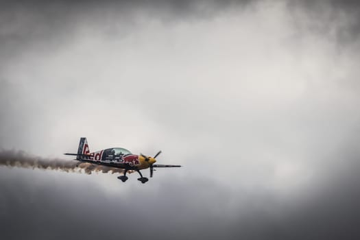 MELBOURNE, AUSTRALIA - MARCH 29: Emma McDonald performs aerobatics in a Matt Hall Racing Red Bull plane at the Australian International Airshow at Avalon Airport on March 29, 2025 in Melbourne, Australia.