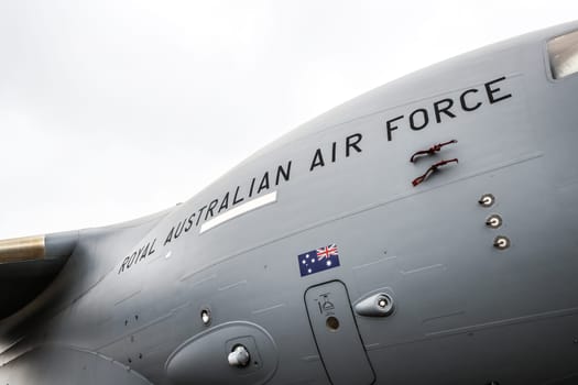 MELBOURNE, AUSTRALIA - MARCH 29: An A41-206 Royal Australian Air Force Boeing C-17A Globemaster III at the Australian International Airshow at Avalon Airport on March 29, 2025 in Melbourne, Australia.