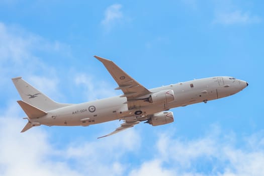 MELBOURNE, AUSTRALIA - MARCH 29: An A47 Boeing Poseidon performs aerobatics at the Australian International Airshow at Avalon Airport on March 29, 2025 in Melbourne, Australia.