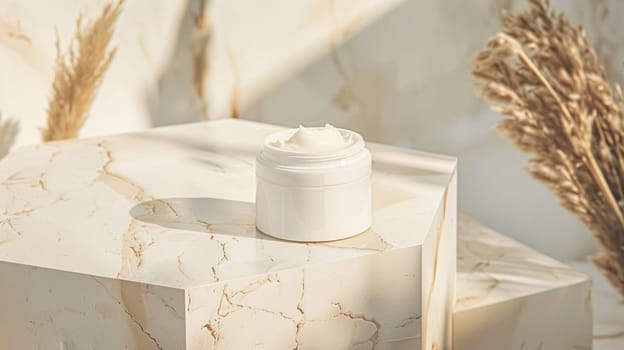 Cosmetic cream in a glass jar. Skin care concept. Background for beauty products