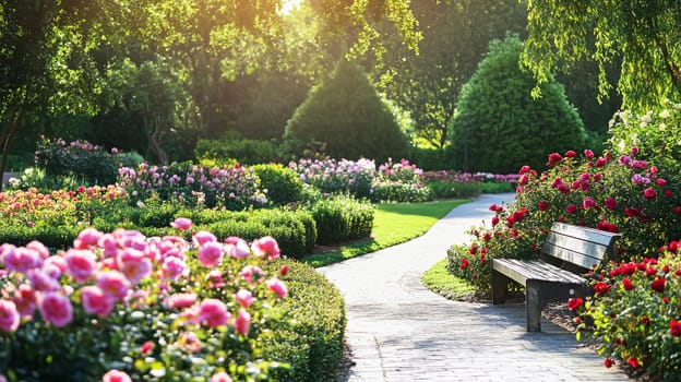 English rose garden, elegant floral archways, and serene countryside landscapes. Timeless charm, pastel hues, and romantic beauty create an enchanting outdoor retreat idea