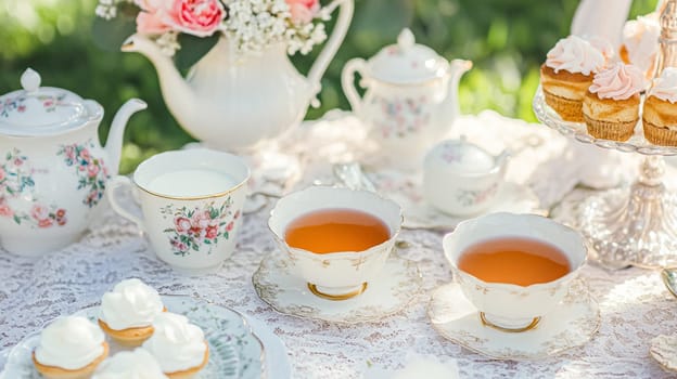 Elegant English afternoon tea setting in the countryside garden idea