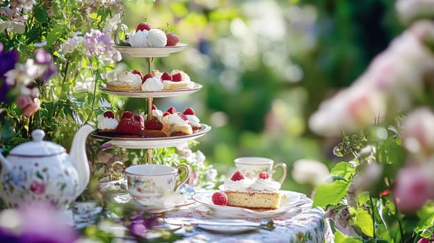 Elegant English afternoon tea setting in the countryside garden idea