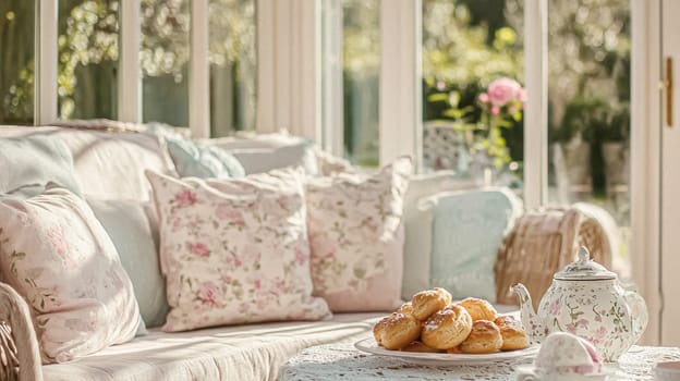 Charming English Easter decor with pastel florals, painted eggs, bunnies, and spring touches throughout a countryside cottage