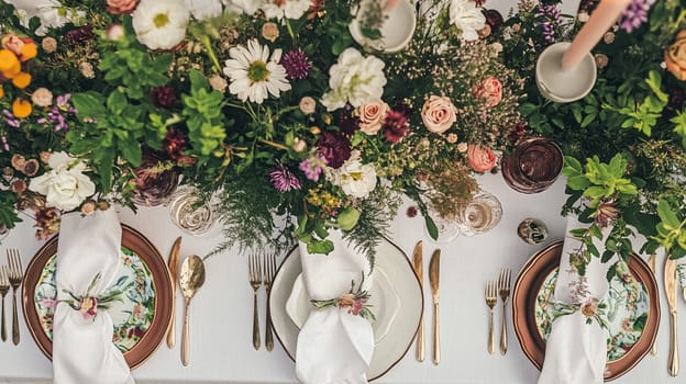 Sunlit tablescapes adorned with delicate floral arrangements, elegant glassware, and fine china. Set in lush gardens, each scene captures the charm of alfresco dining idea