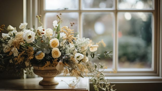 Floral arrangement with winter or early spring botanical plants and flowers idea