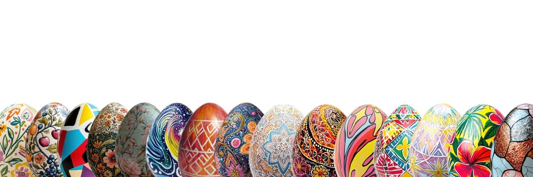 A captivating and vibrant collection of intricately decorated Easter eggs showcasing a variety of festive designs