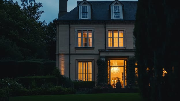 Grand and refined English countryside home, featuring timeless architectural elegance, manicured gardens, and charming details that exude sophistication and heritage idea