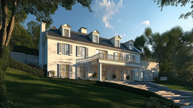 Grand and refined English countryside home, featuring timeless architectural elegance, manicured gardens, and charming details that exude sophistication and heritage idea